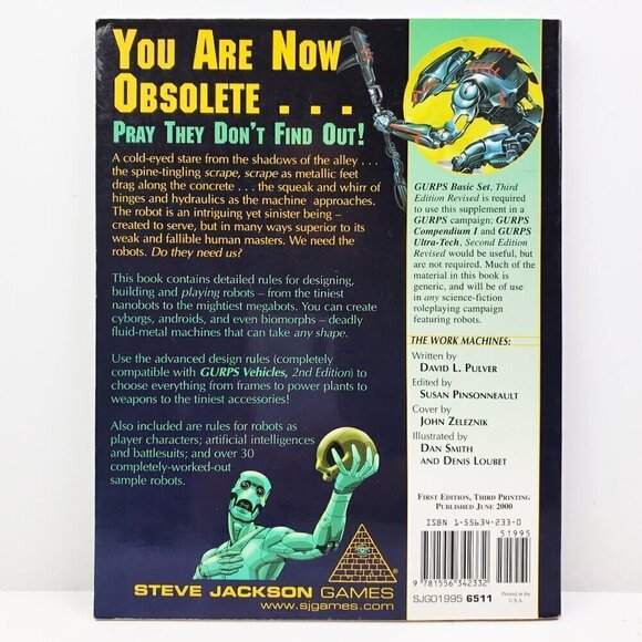 GURPS Robots David Pulver RPG Book Steve Jackson Games First Ed. 3rd Print 2000 - Picture 2 of 8
